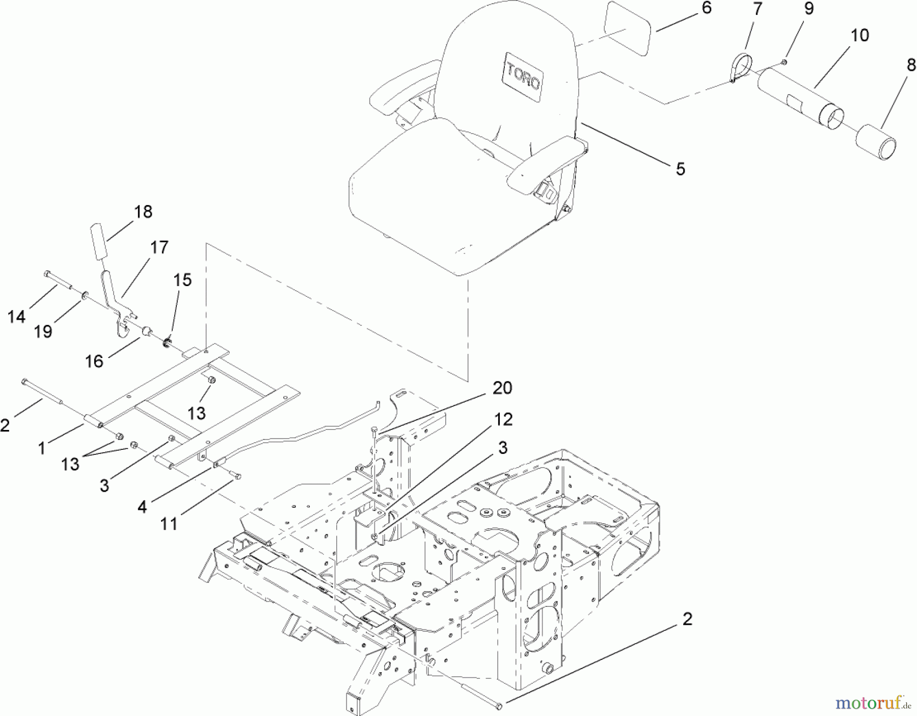  Zerto-Turn Mäher 74411TE (Z149) - Toro Z Master Mower, 112cm SFS Side Discharge Deck (SN: 260000001 - 260999999) (2006) SEAT AND BRACKET ASSEMBLY