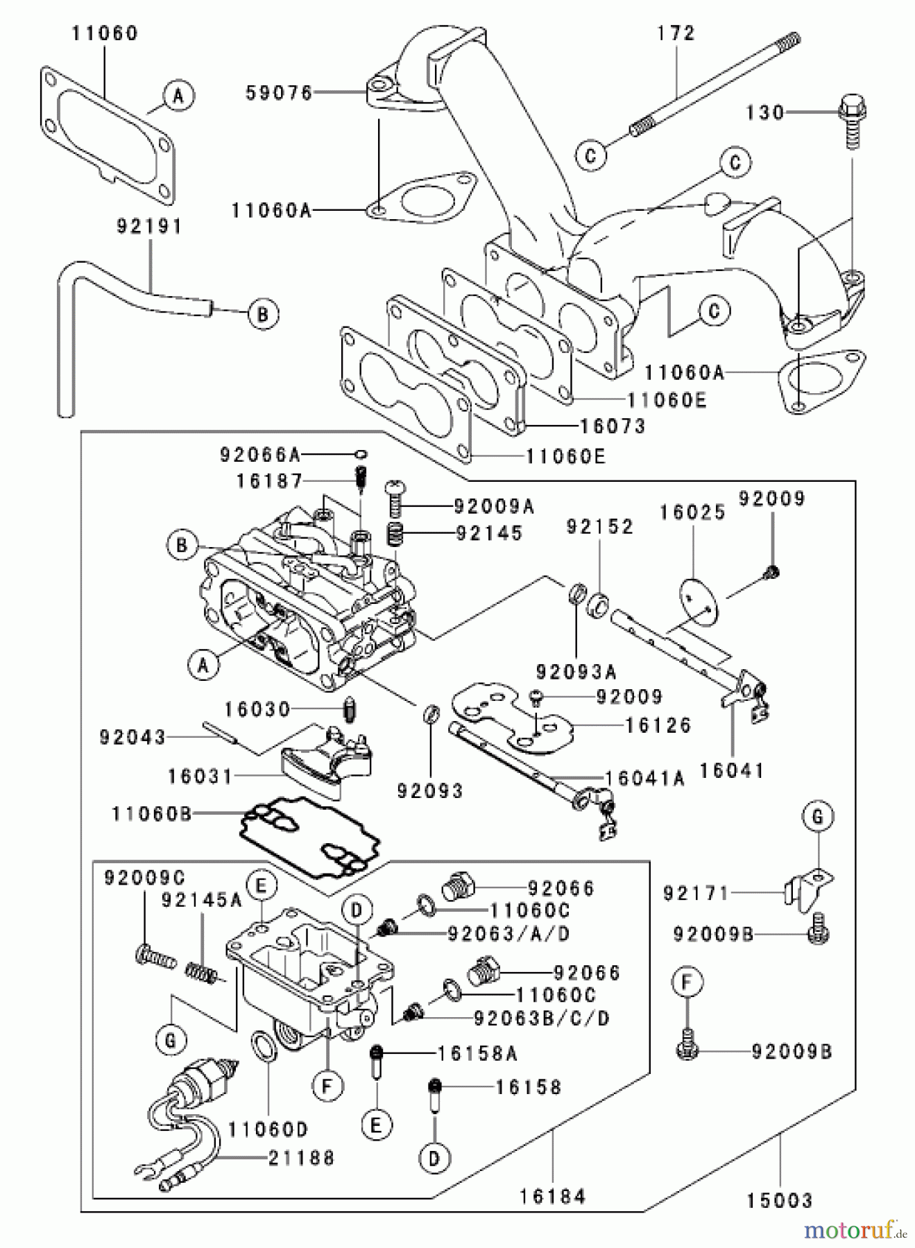  Zerto-Turn Mäher 74416TE (Z453) - Toro Z Master Mower, 132cm TURBO FORCE Side Discharge Deck (SN: 260000001 - 260999999) (2006) CARBURETOR ASSEMBLY KAWASAKI FH680V-AS21