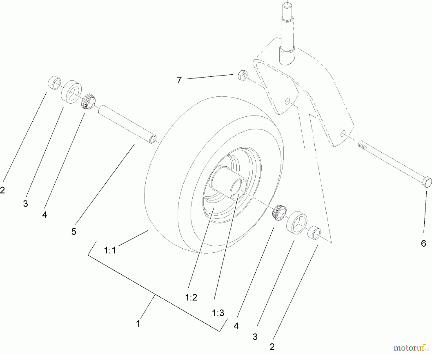  Zerto-Turn Mäher 74416TE (Z453) - Toro Z Master Mower, 132cm TURBO FORCE Side Discharge Deck (SN: 260000001 - 260999999) (2006) CASTER WHEEL ASSEMBLY NO. 1-634662