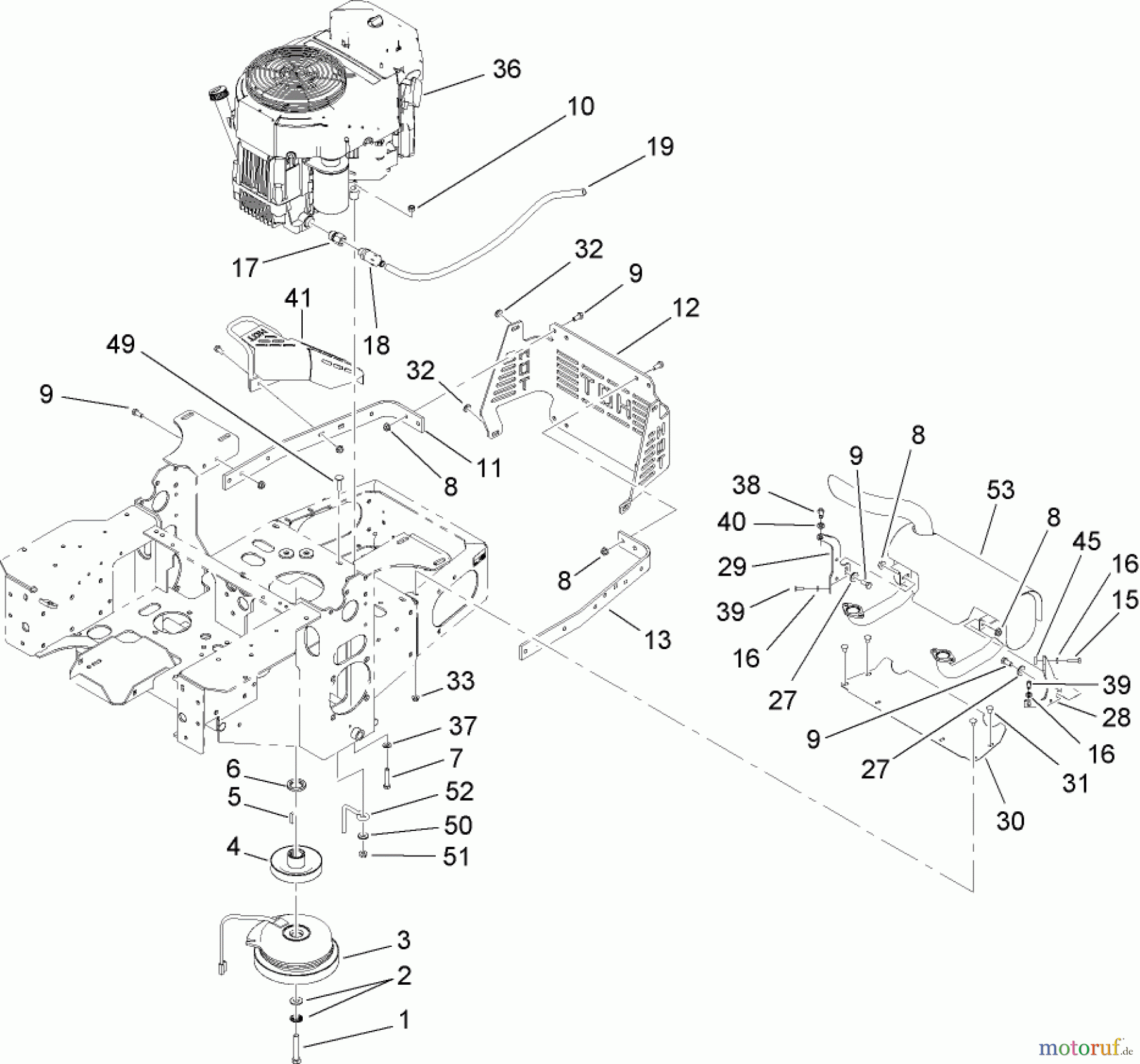  Zerto-Turn Mäher 74416TE (Z453) - Toro Z Master Mower, 132cm TURBO FORCE Side Discharge Deck (SN: 260000001 - 260999999) (2006) ENGINE, CLUTCH AND MUFFLER ASSEMBLY