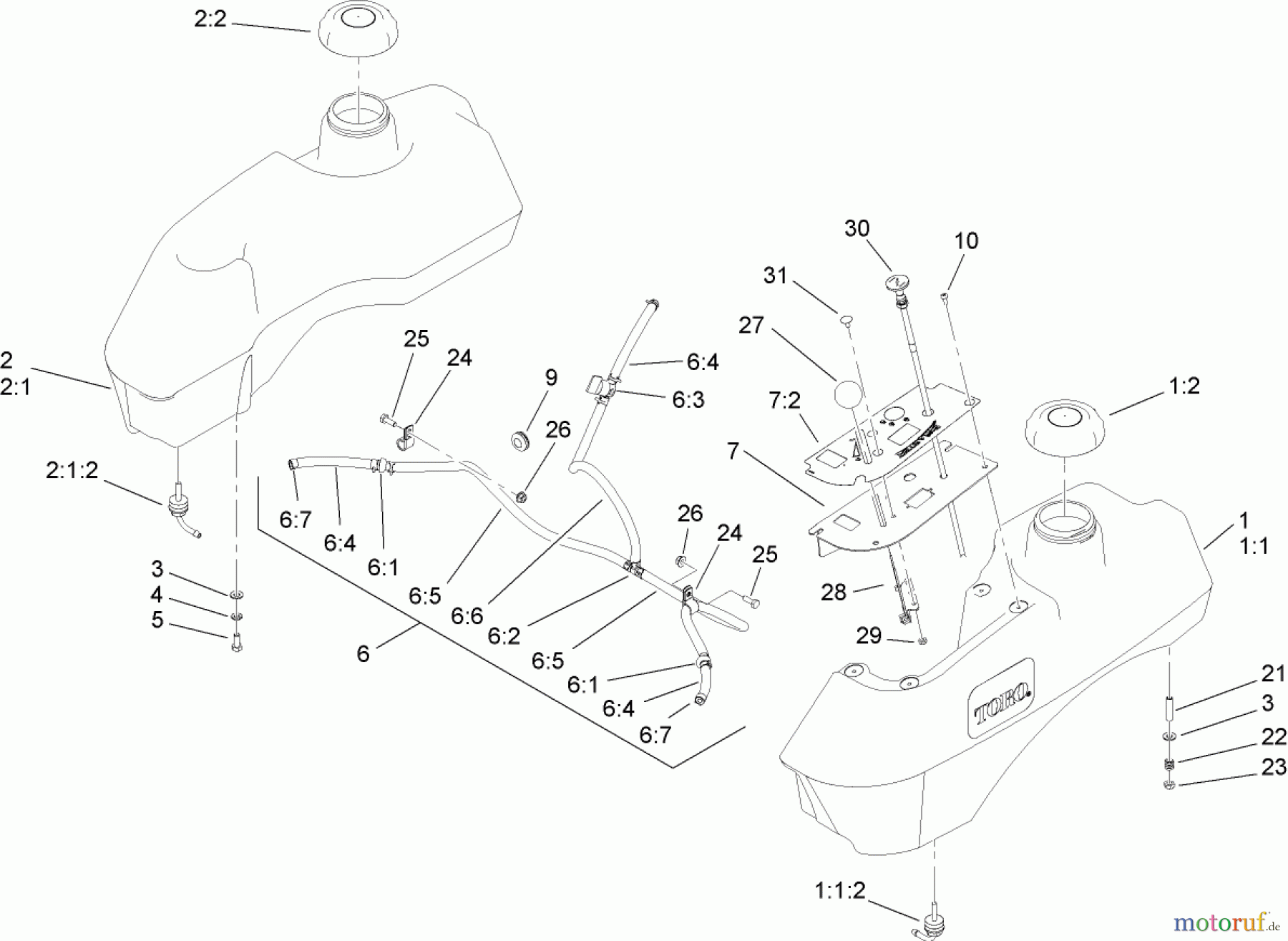  Zerto-Turn Mäher 74416TE (Z453) - Toro Z Master Mower, 132cm TURBO FORCE Side Discharge Deck (SN: 260000001 - 260999999) (2006) FUEL SYSTEM ASSEMBLY