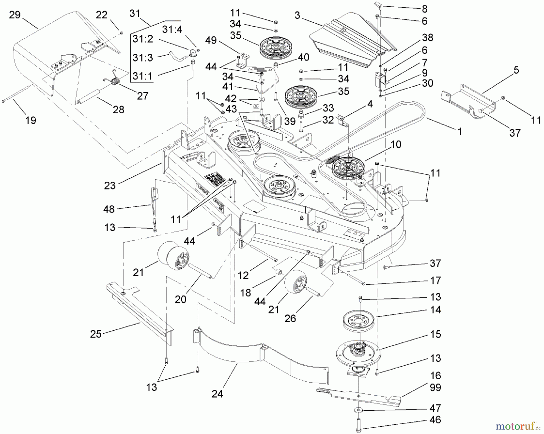  Zerto-Turn Mäher 74416TE (Z453) - Toro Z Master Mower, 132cm TURBO FORCE Side Discharge Deck (SN: 270002001 - 270999999) (2007) DECK ASSEMBLY