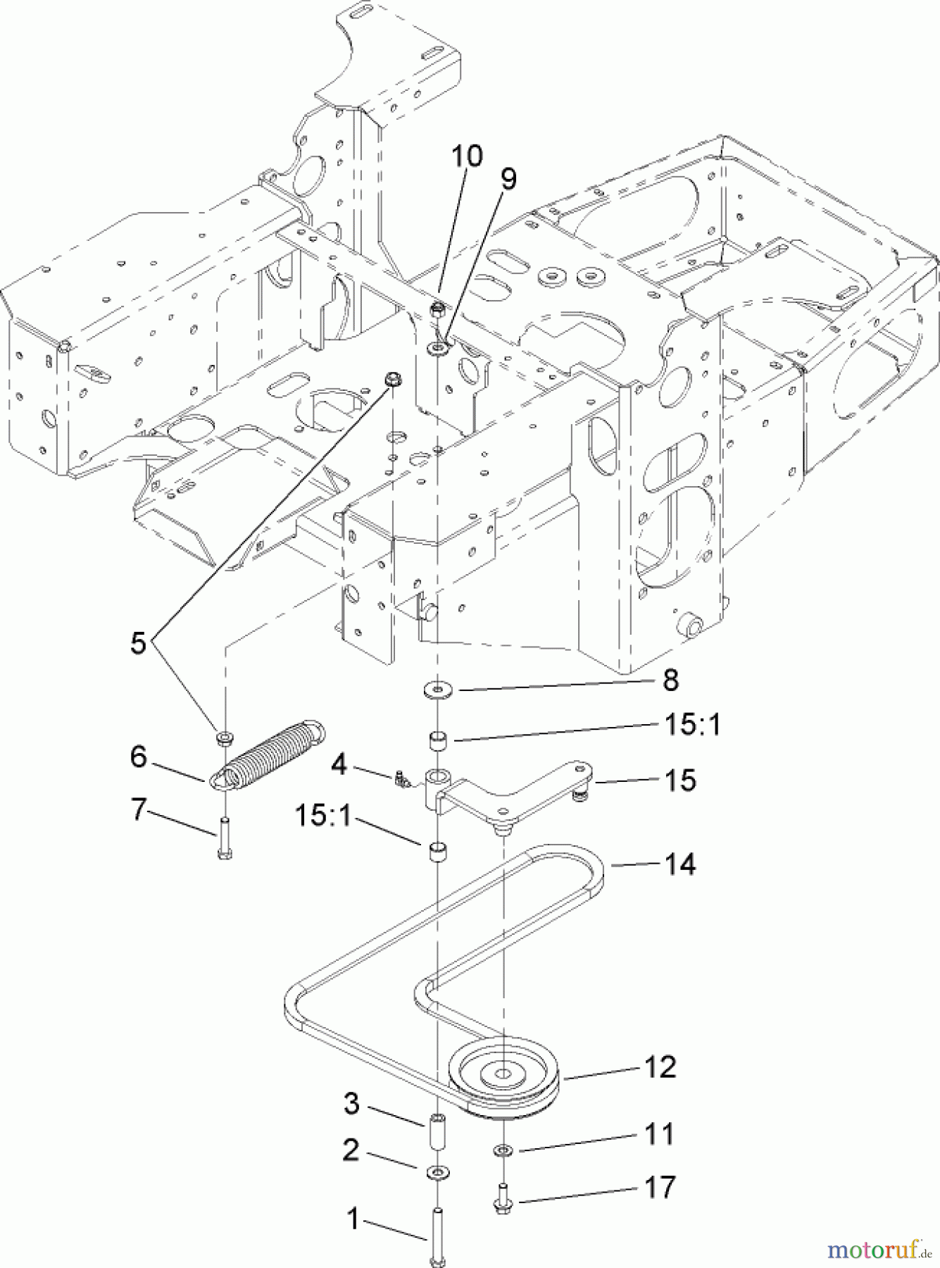  Zerto-Turn Mäher 74416TE (Z453) - Toro Z Master Mower, 132cm TURBO FORCE Side Discharge Deck (SN: 270002001 - 270999999) (2007) PUMP IDLER AND BELT ASSEMBLY