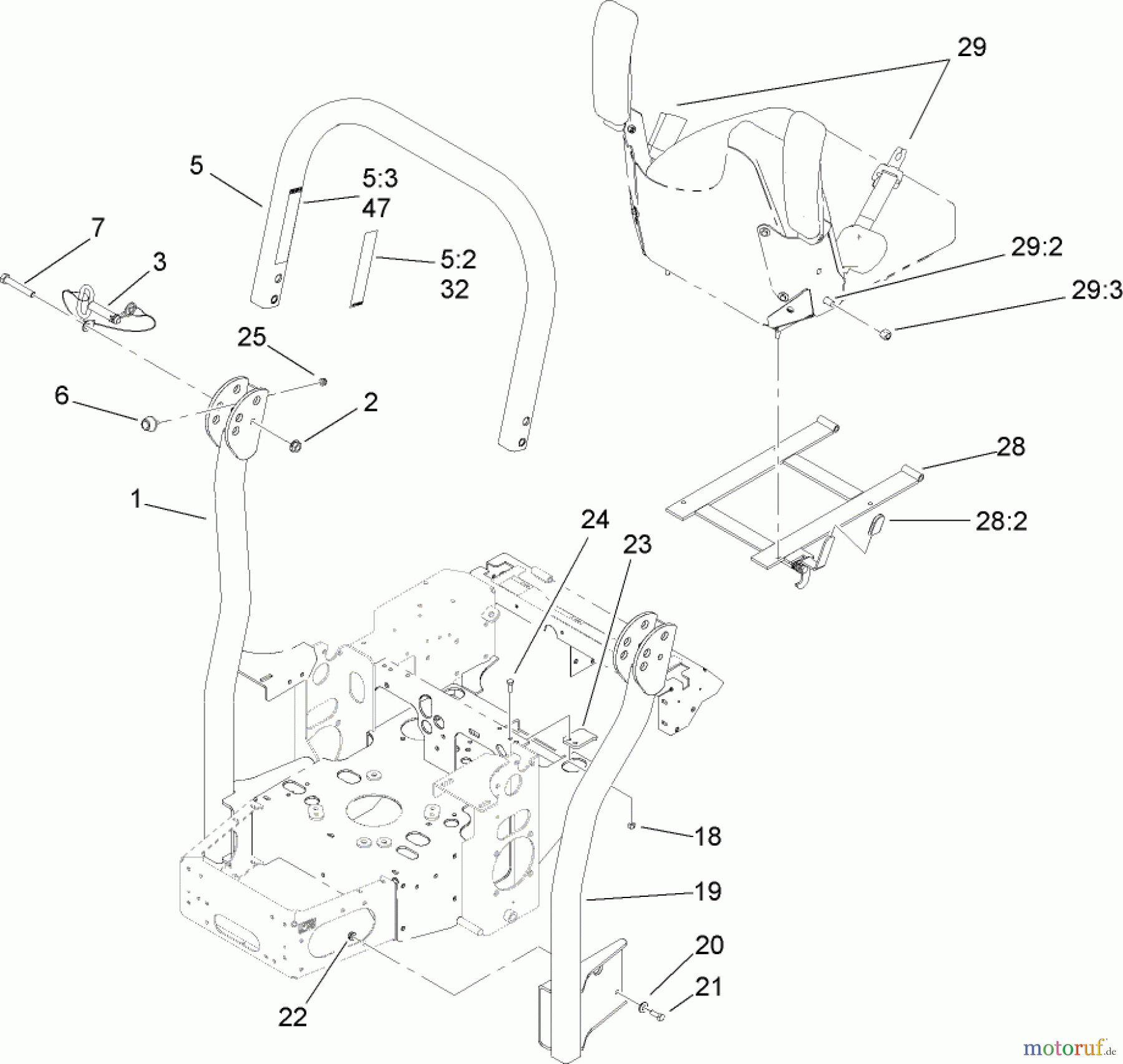  Zerto-Turn Mäher 74416TE (Z453) - Toro Z Master Mower, 132cm TURBO FORCE Side Discharge Deck (SN: 270002001 - 270999999) (2007) ROLL-OVER PROTECTION SYSTEM ASSEMBLY NO. 107-8093