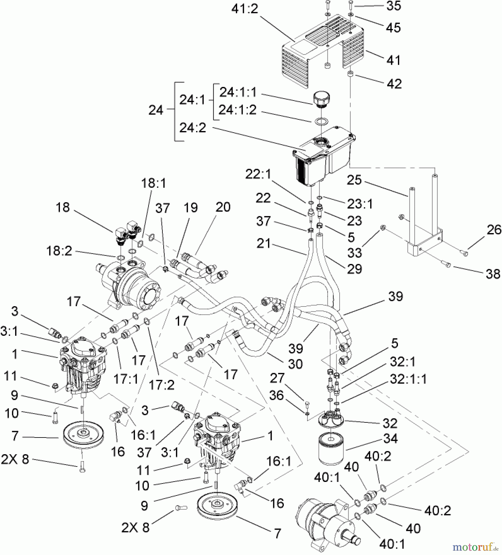  Zerto-Turn Mäher 74421TE (Z450) - Toro Z Master Mower, 122cm TURBO FORCE Side Discharge Deck (SN: 280000001 - 280999999) (2008) HYDRAULIC SYSTEM ASSEMBLY