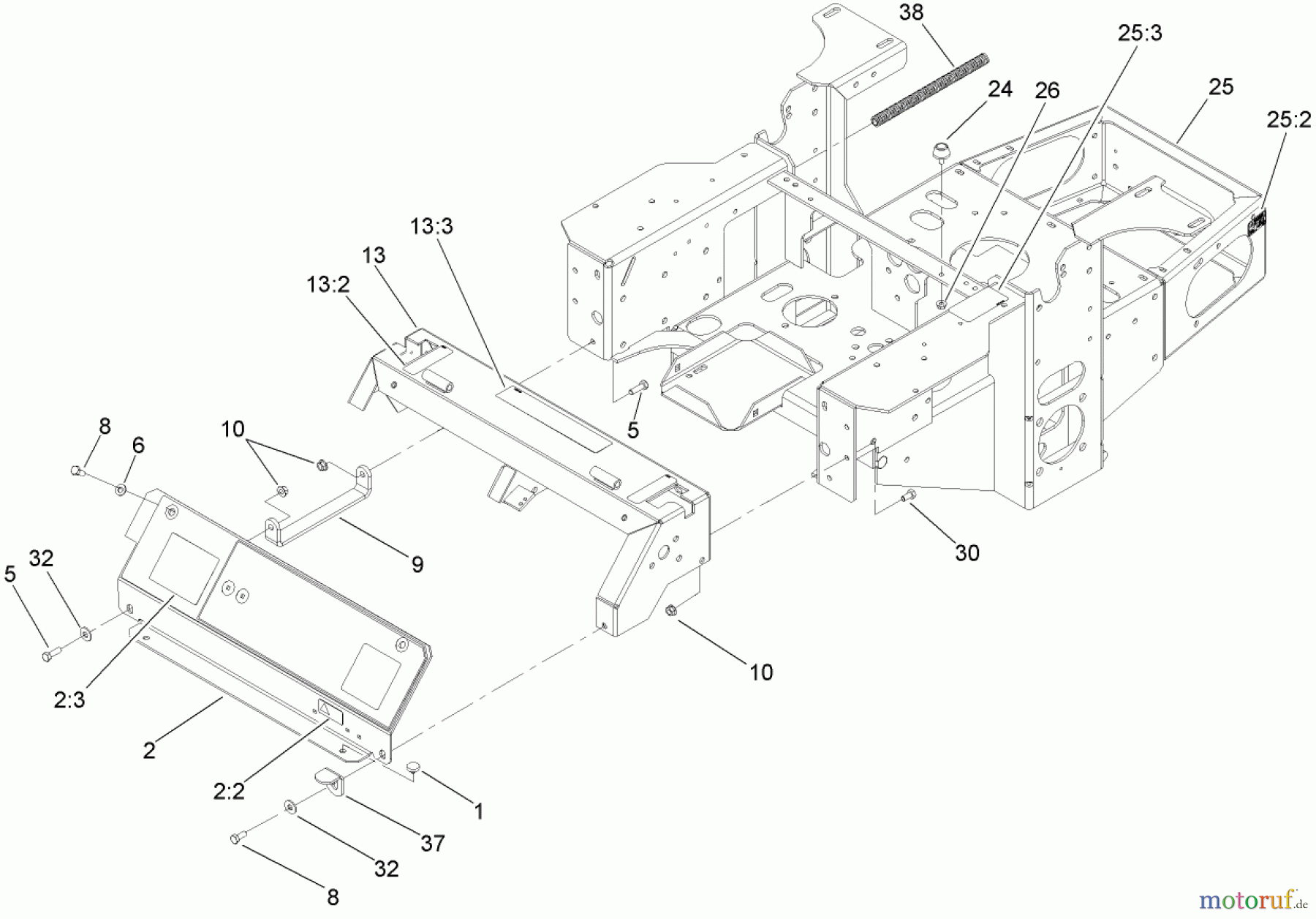  Zerto-Turn Mäher 74421TE (Z450) - Toro Z Master Mower, 122cm TURBO FORCE Side Discharge Deck (SN: 280000001 - 280999999) (2008) MAIN FRAME ASSEMBLY