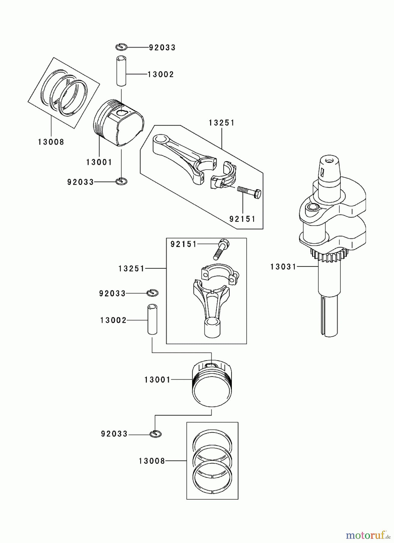  Zerto-Turn Mäher 74421TE (Z450) - Toro Z Master Mower, 122cm TURBO FORCE Side Discharge Deck (SN: 280000001 - 280999999) (2008) PISTON / CRANKSHAFT ASSEMBLY KAWASAKI FH580V AS30