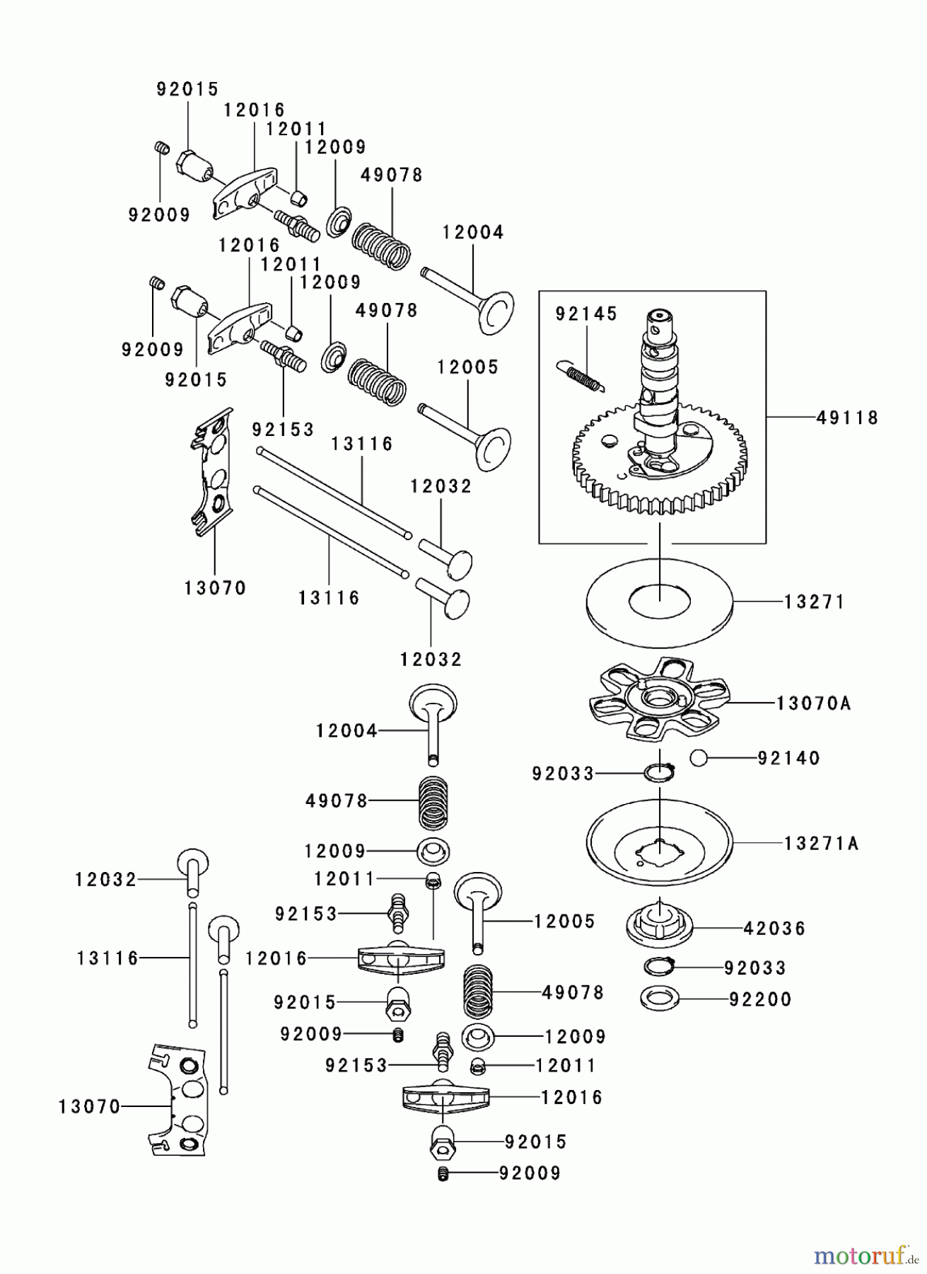  Zerto-Turn Mäher 74421TE (Z450) - Toro Z Master Mower, 122cm TURBO FORCE Side Discharge Deck (SN: 280000001 - 280999999) (2008) VALVE / CAMSHAFT ASSEMBLY KAWASAKI FH580V AS30