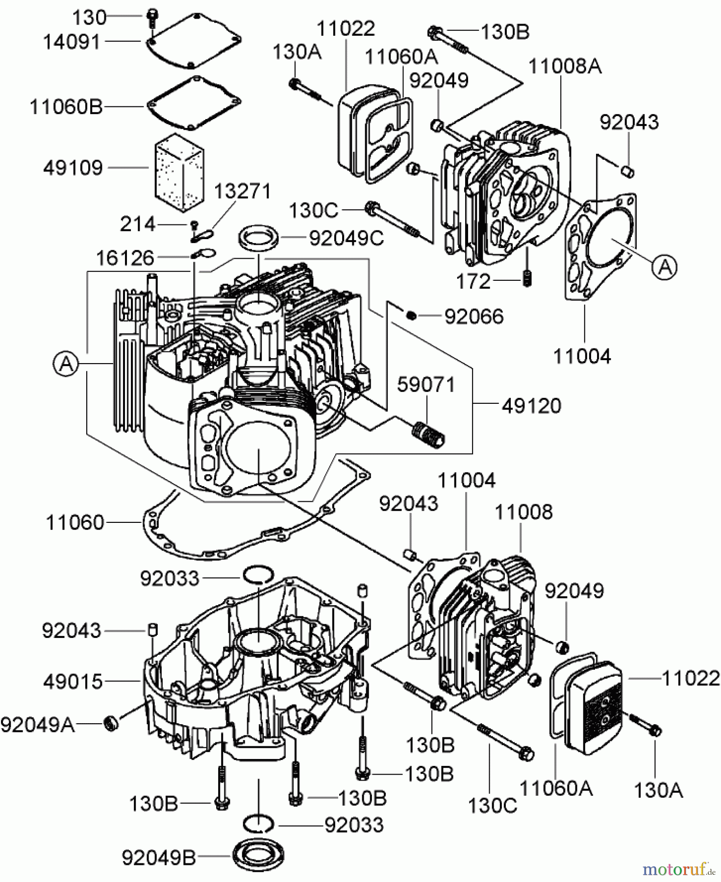  Zerto-Turn Mäher 74450TE (Z400) - Toro Z Master Mower, 122cm TURBO FORCE Side Discharge Deck (SN: 290000001 - 290999999) (2009) CYLINDER AND CRANKCASE ASSEMBLY KAWASAKI FH641V-DS19-R