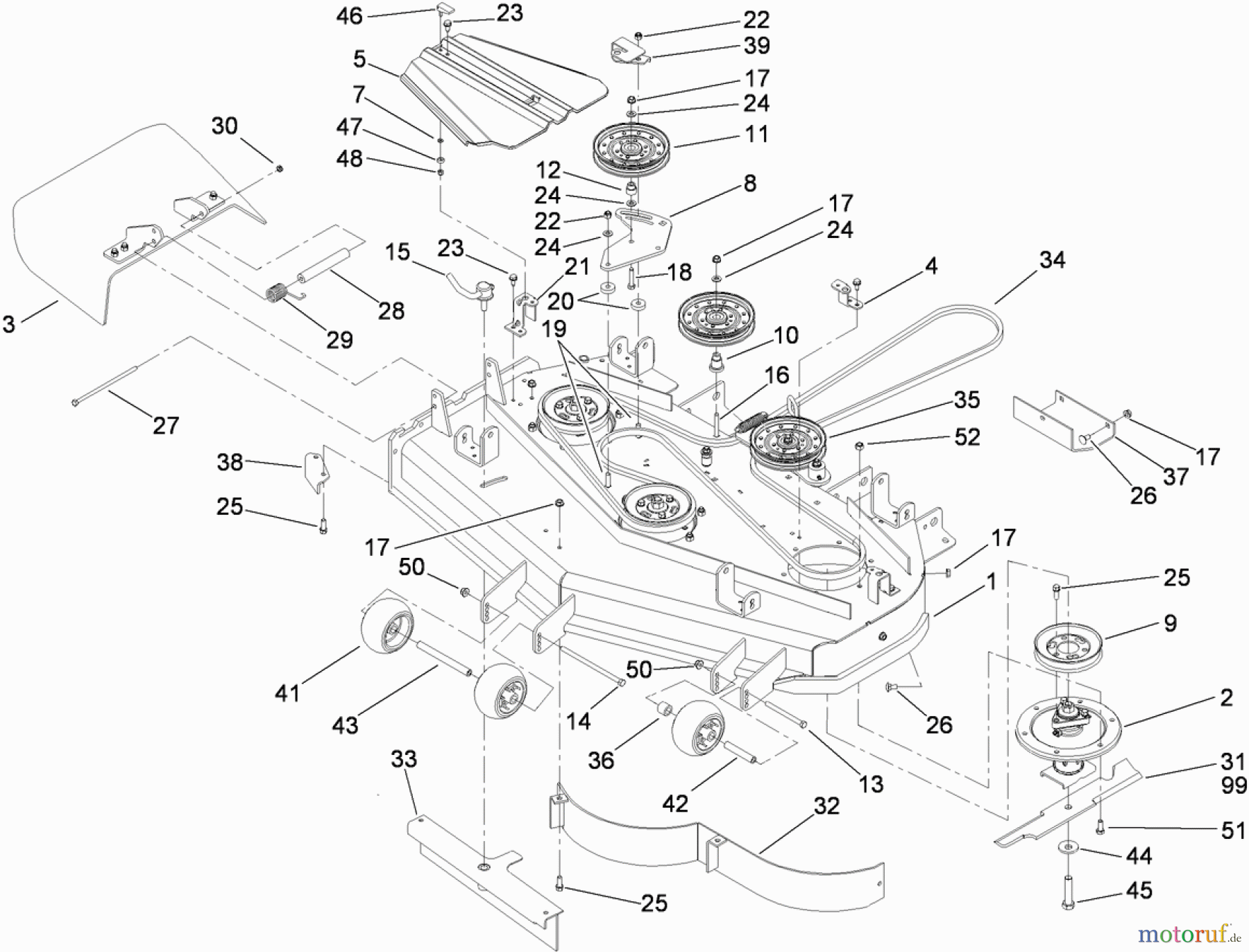  Zerto-Turn Mäher 74450TE (Z400) - Toro Z Master Mower, 122cm TURBO FORCE Side Discharge Deck (SN: 290000001 - 290999999) (2009) DECK ASSEMBLY