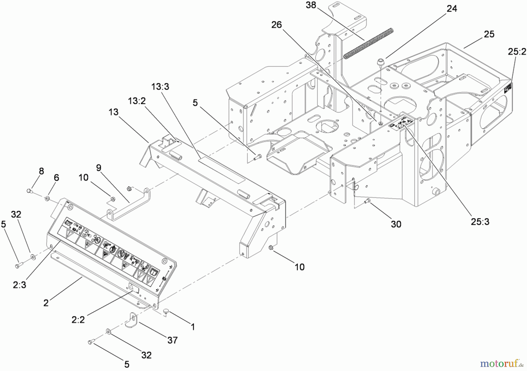  Zerto-Turn Mäher 74450TE (Z400) - Toro Z Master Mower, 122cm TURBO FORCE Side Discharge Deck (SN: 290000001 - 290999999) (2009) MAIN FRAME ASSEMBLY