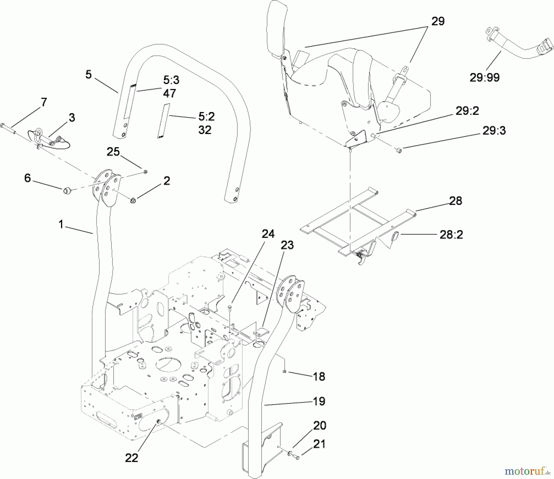  Zerto-Turn Mäher 74450TE (Z400) - Toro Z Master Mower, 122cm TURBO FORCE Side Discharge Deck (SN: 290000001 - 290999999) (2009) ROLL-OVER PROTECTION SYSTEM ASSEMBLY NO. 107-8093