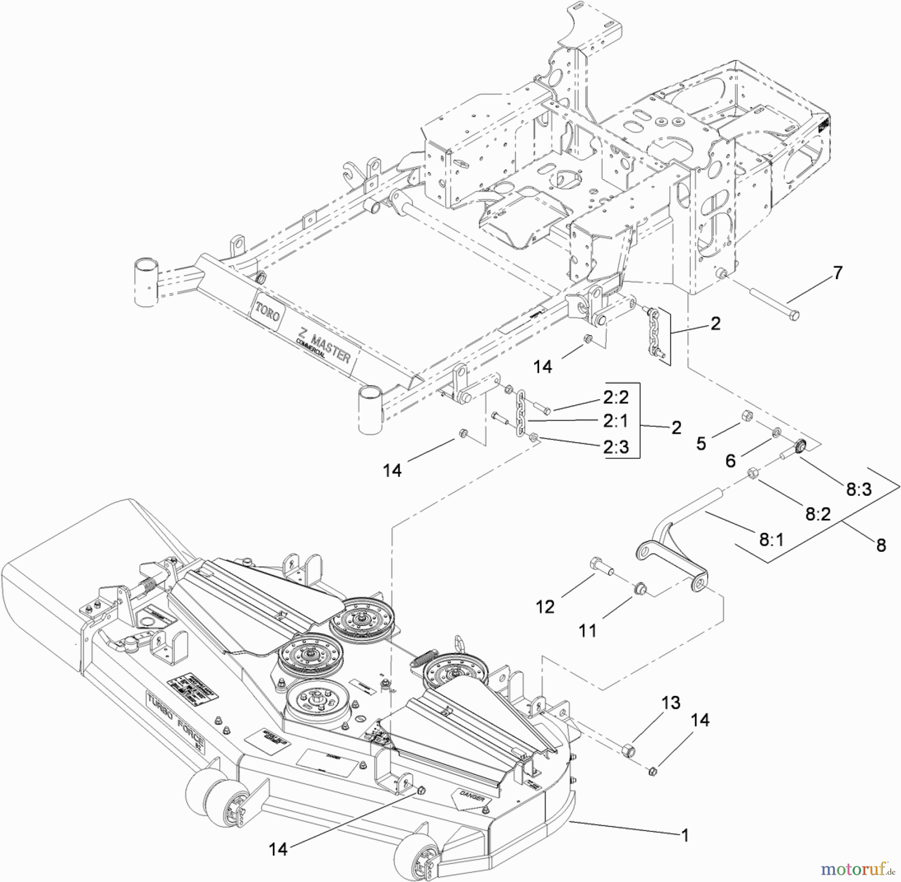  Zerto-Turn Mäher 74450TE (Z400) - Toro Z Master Mower, 122cm TURBO FORCE Side Discharge Deck (SN: 310000001 - 310999999) (2010) DECK CONNECTION ASSEMBLY