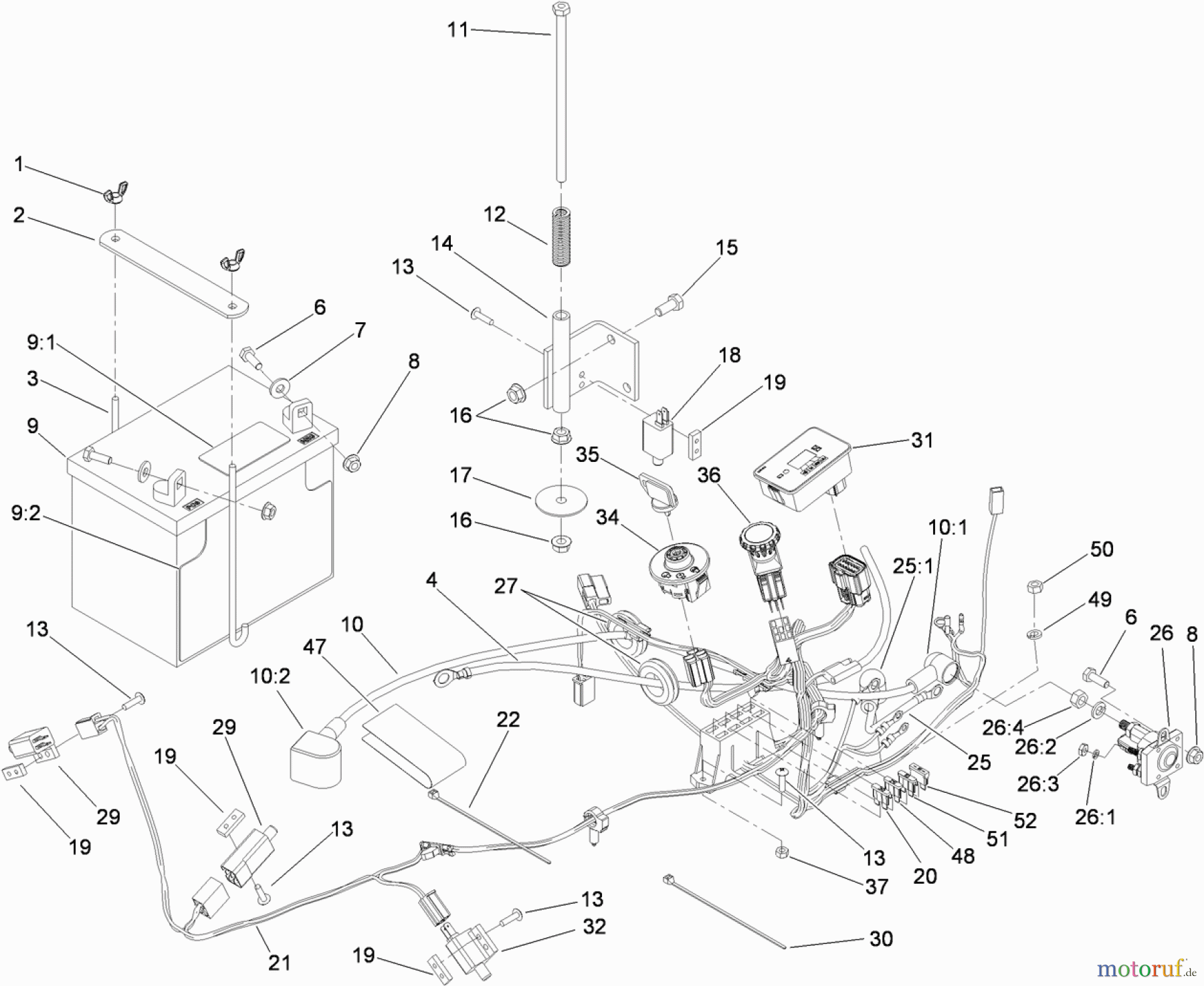  Zerto-Turn Mäher 74450TE (Z400) - Toro Z Master Mower, 122cm TURBO FORCE Side Discharge Deck (SN: 310000001 - 310999999) (2010) ELECTRICAL ASSEMBLY