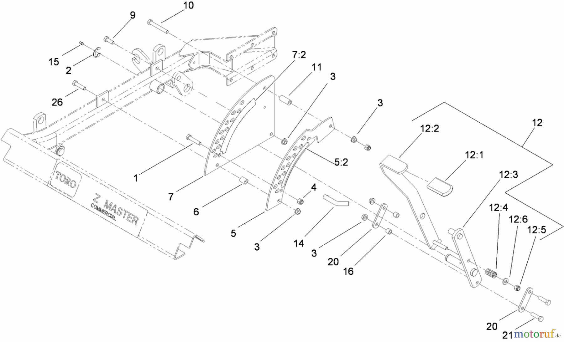  Zerto-Turn Mäher 74450TE (Z400) - Toro Z Master Mower, 122cm TURBO FORCE Side Discharge Deck (SN: 310000001 - 310999999) (2010) HEIGHT-OF-CUT ASSEMBLY