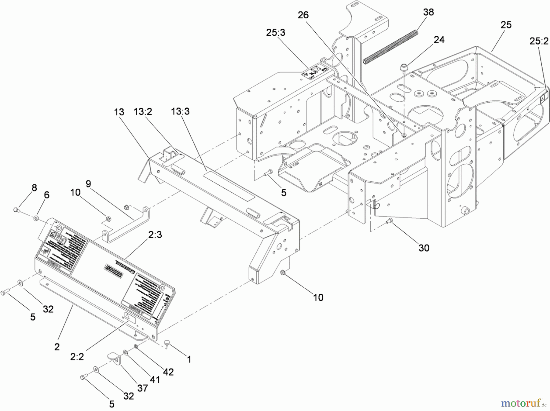  Zerto-Turn Mäher 74450TE (Z400) - Toro Z Master Mower, 122cm TURBO FORCE Side Discharge Deck (SN: 310000001 - 310999999) (2010) MAIN FRAME ASSEMBLY