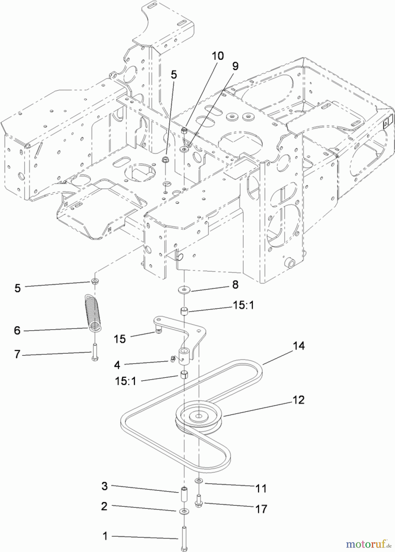  Zerto-Turn Mäher 74450TE (Z400) - Toro Z Master Mower, 122cm TURBO FORCE Side Discharge Deck (SN: 310000001 - 310999999) (2010) PUMP IDLER AND BELT ASSEMBLY