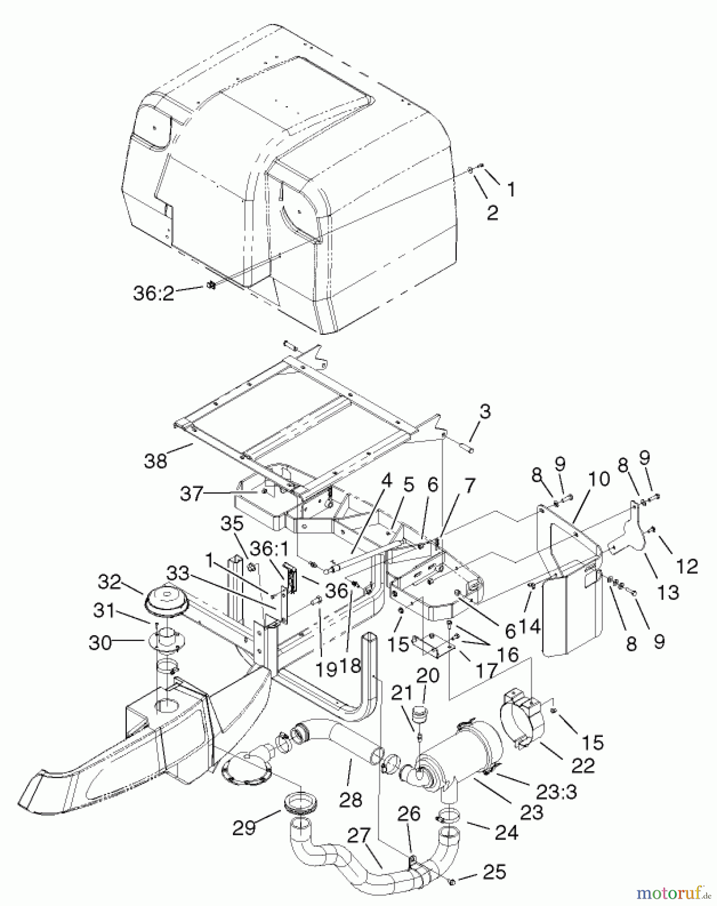  Zerto-Turn Mäher 74804TE (Z350) - Toro Z Master, 122cm Mower and Bagger (SN: 220000001 - 220999999) (2002) AIR CLEANER AND BAGGER FRAME ASSEMBLY