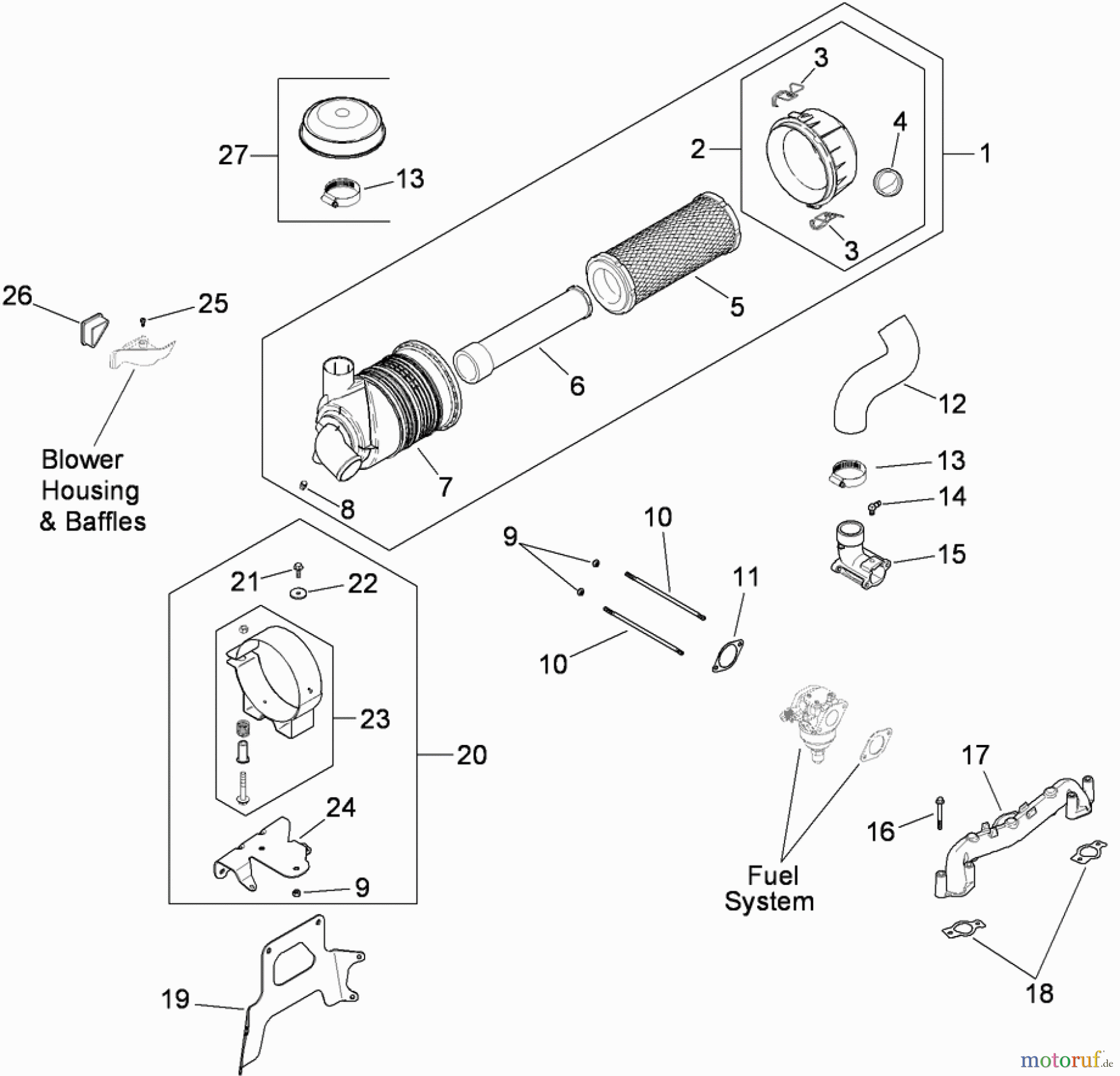  Zerto-Turn Mäher 74923TE - Toro Z Master G3 Riding Mower, 132cm TURBO FORCE Side Discharge Deck (SN: 290000001 - 290999999) (2009) AIR INTAKE AND FILTRATION ASSEMBLY KOHLER CV730-3118