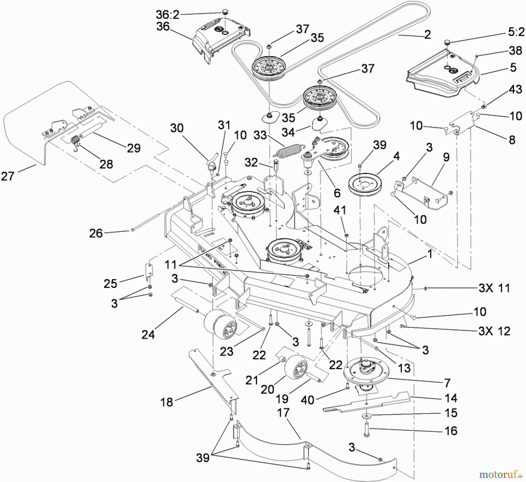  Zerto-Turn Mäher 74923TE - Toro Z Master G3 Riding Mower, 132cm TURBO FORCE Side Discharge Deck (SN: 290000001 - 290999999) (2009) DECK ASSEMBLY