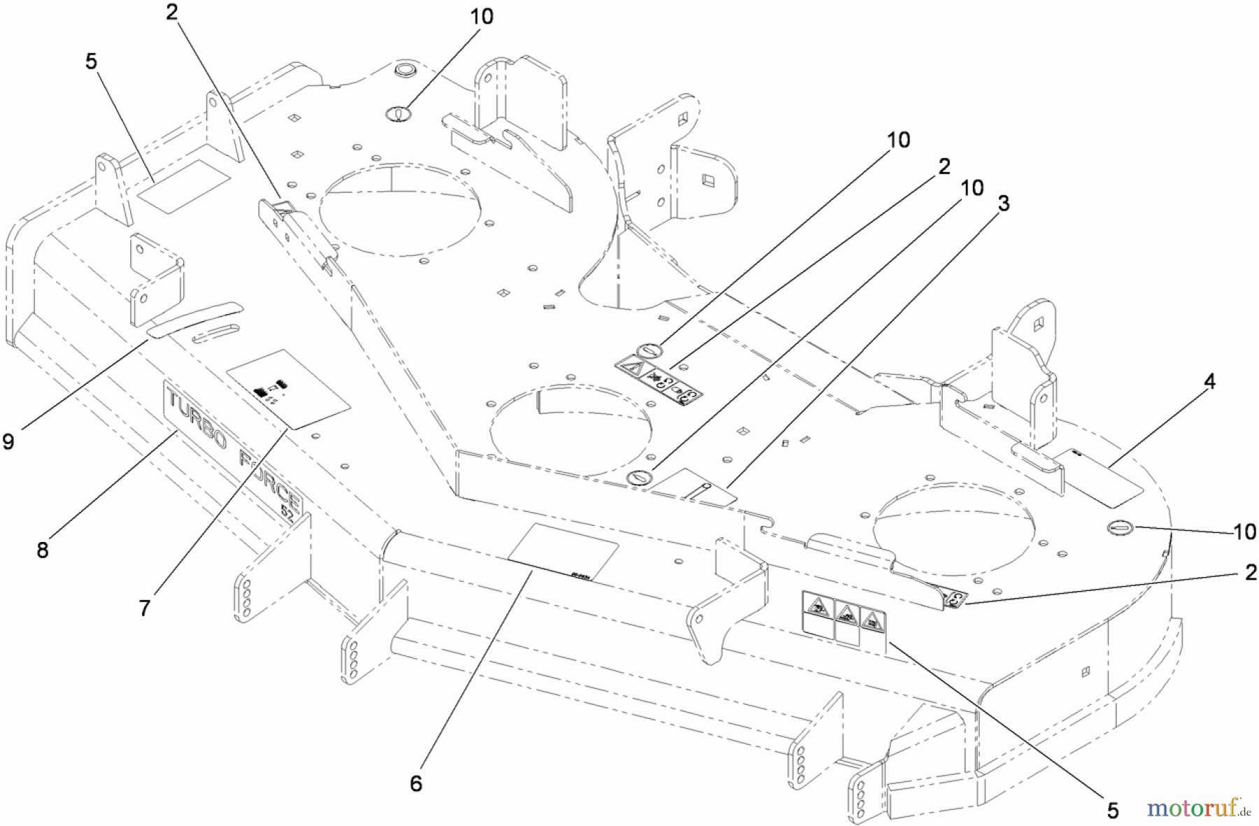  Zerto-Turn Mäher 74923TE - Toro Z Master G3 Riding Mower, 132cm TURBO FORCE Side Discharge Deck (SN: 290000001 - 290999999) (2009) DECK DECAL ASSEMBLY NO. 117-3809