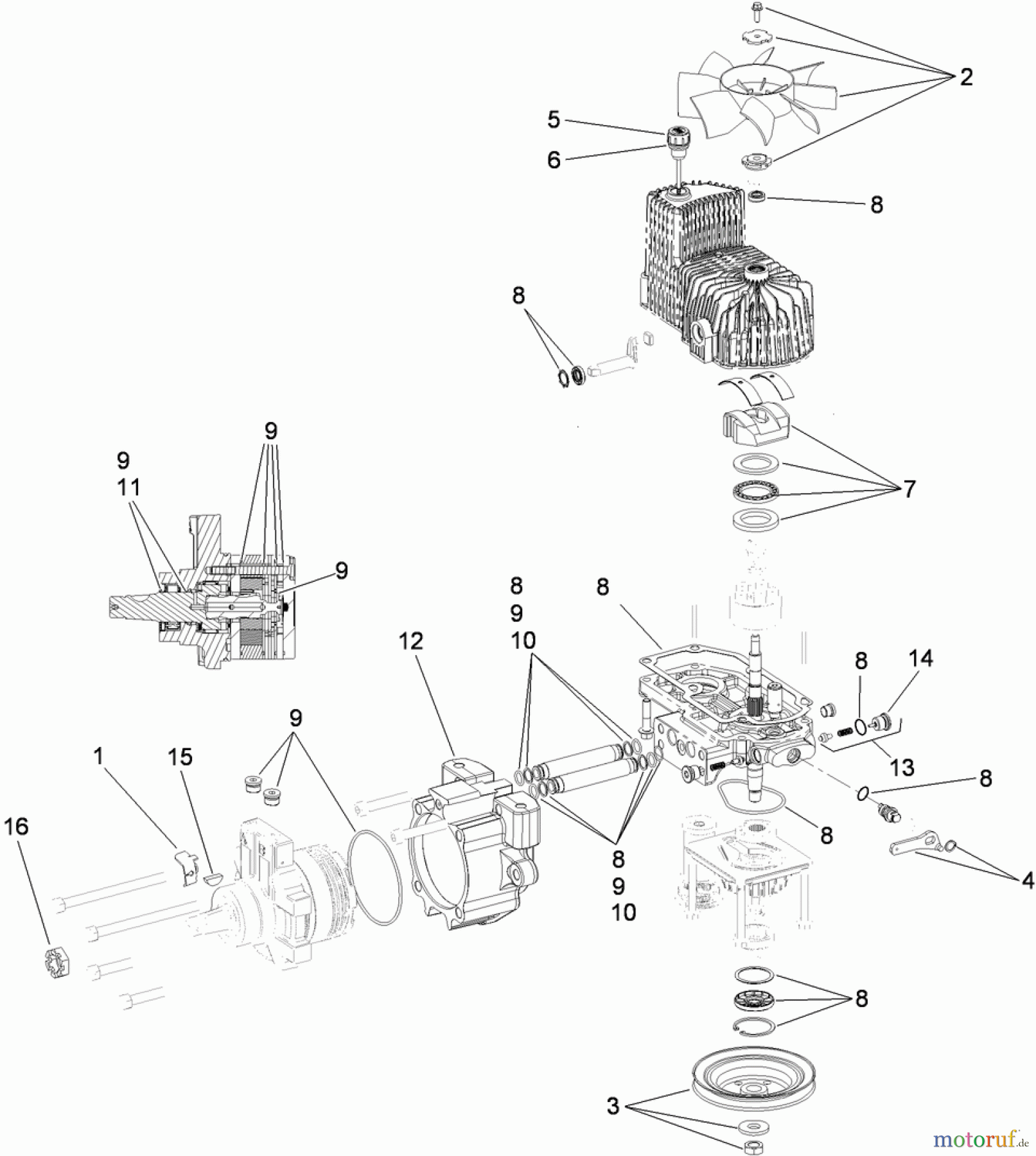  Zerto-Turn Mäher 74923TE - Toro Z Master G3 Riding Mower, 132cm TURBO FORCE Side Discharge Deck (SN: 290000001 - 290999999) (2009) RH HYDRO ASSEMBLY NO. 116-1323