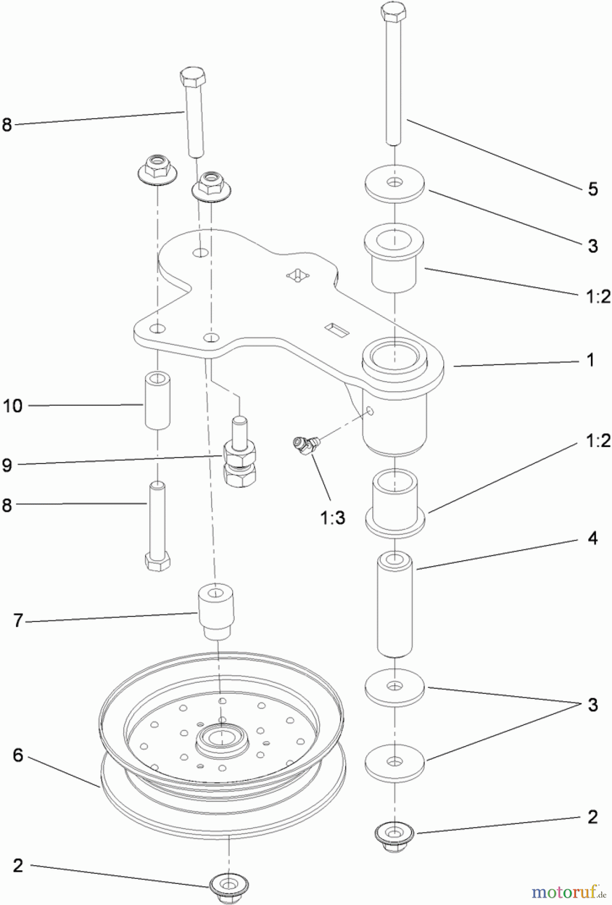  Zerto-Turn Mäher 74923TE - Toro Z Master G3 Riding Mower, 132cm TURBO FORCE Side Discharge Deck (SN: 310000001 - 310999999) (2010) IDLER ASSEMBLY