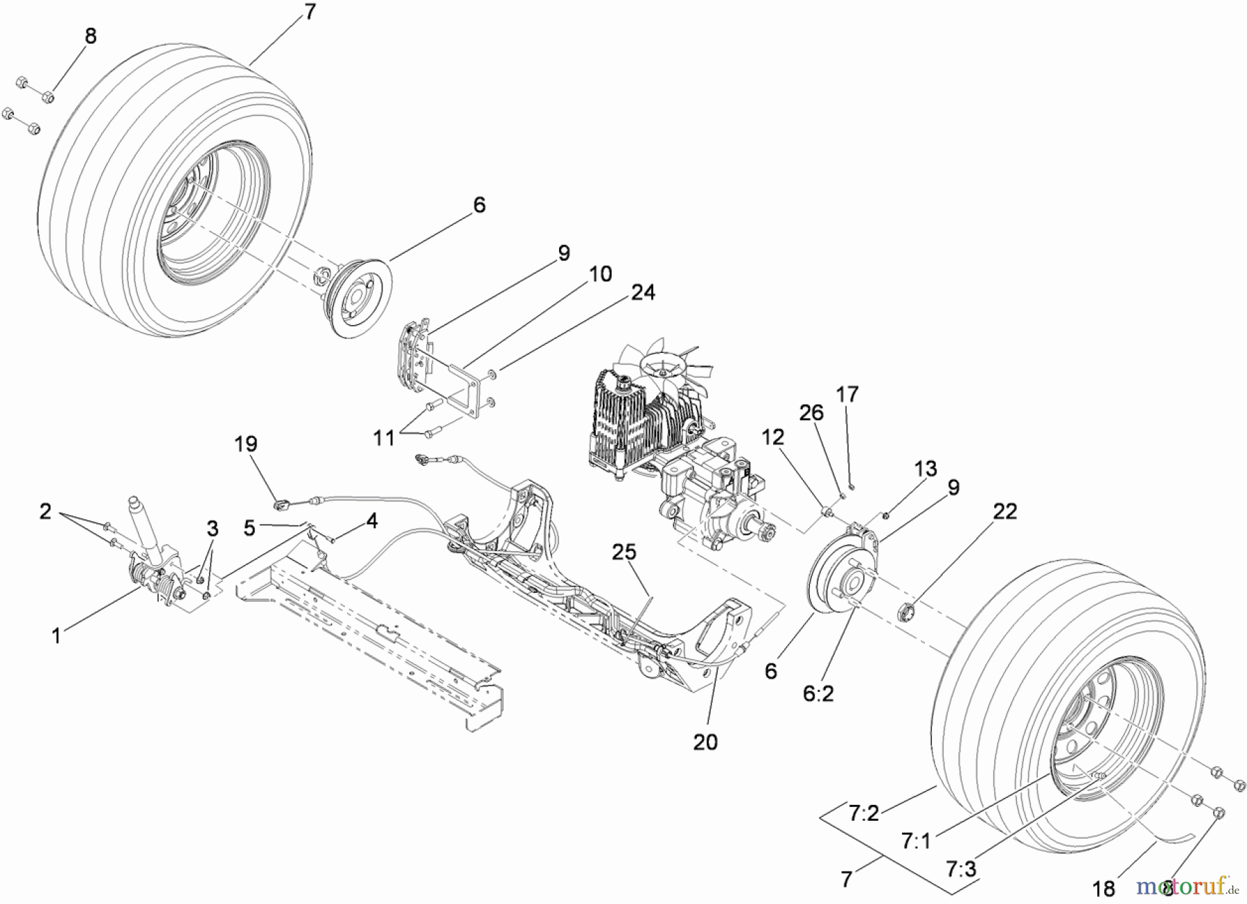  Zerto-Turn Mäher 74923TE - Toro Z Master G3 Riding Mower, 132cm TURBO FORCE Side Discharge Deck (SN: 310000001 - 310999999) (2010) REAR WHEEL AND PARK BRAKE ASSEMBLY