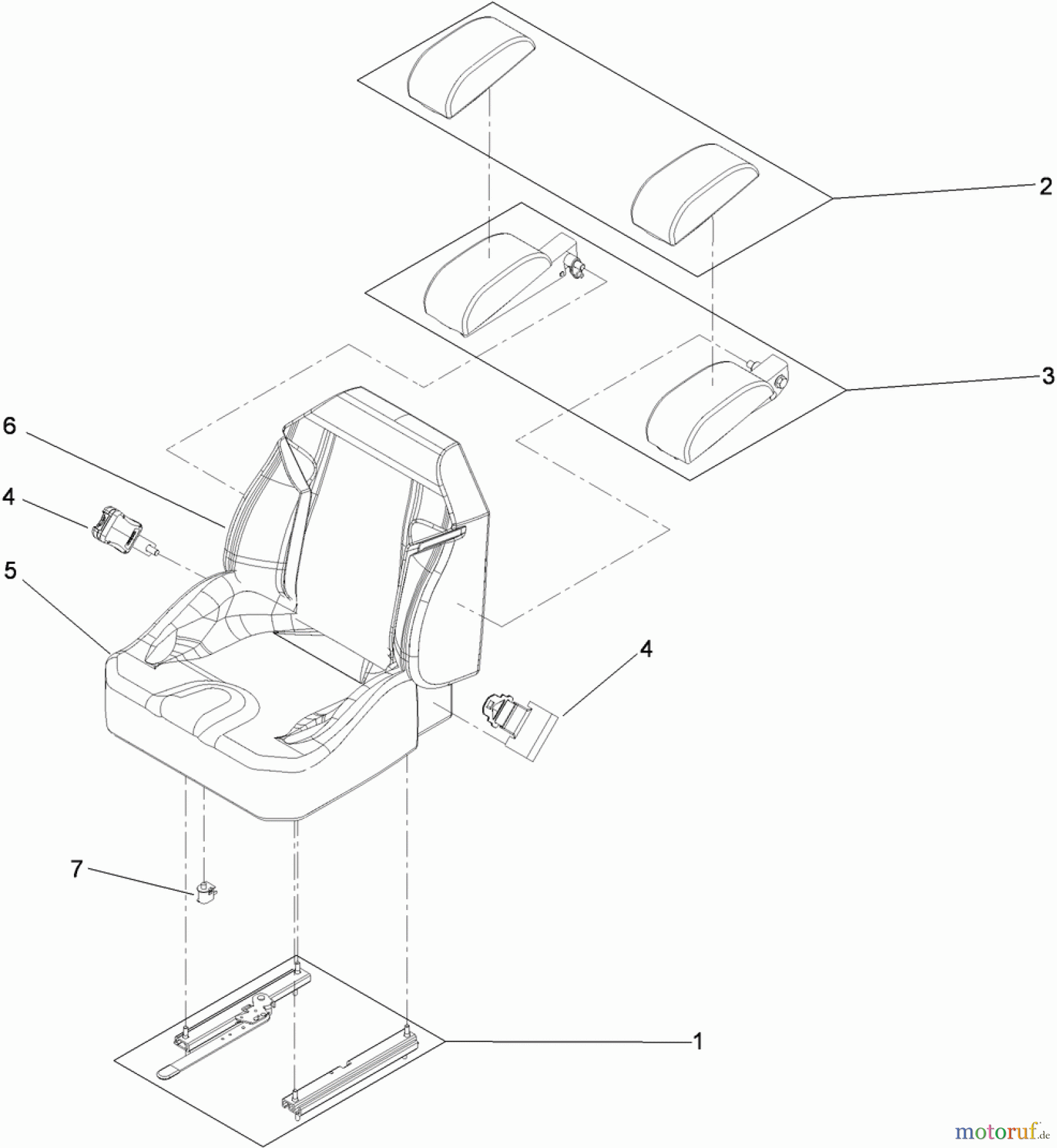  Zerto-Turn Mäher 74923TE - Toro Z Master G3 Riding Mower, 132cm TURBO FORCE Side Discharge Deck (SN: 310000001 - 310999999) (2010) SEAT ASSEMBLY NO. 116-0035