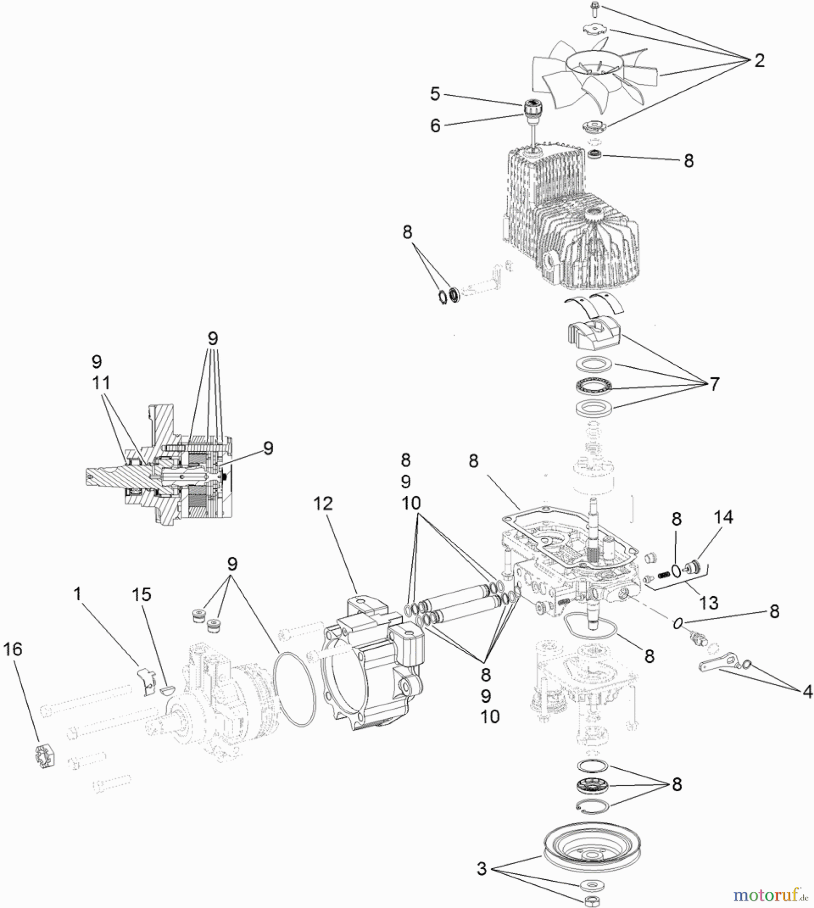  Zerto-Turn Mäher 74923TE - Toro Z Master G3 Riding Mower, 132cm TURBO FORCE Side Discharge Deck (SN: 311000001 - 311999999) (2011) RH HYDRO ASSEMBLY NO. 116-1323