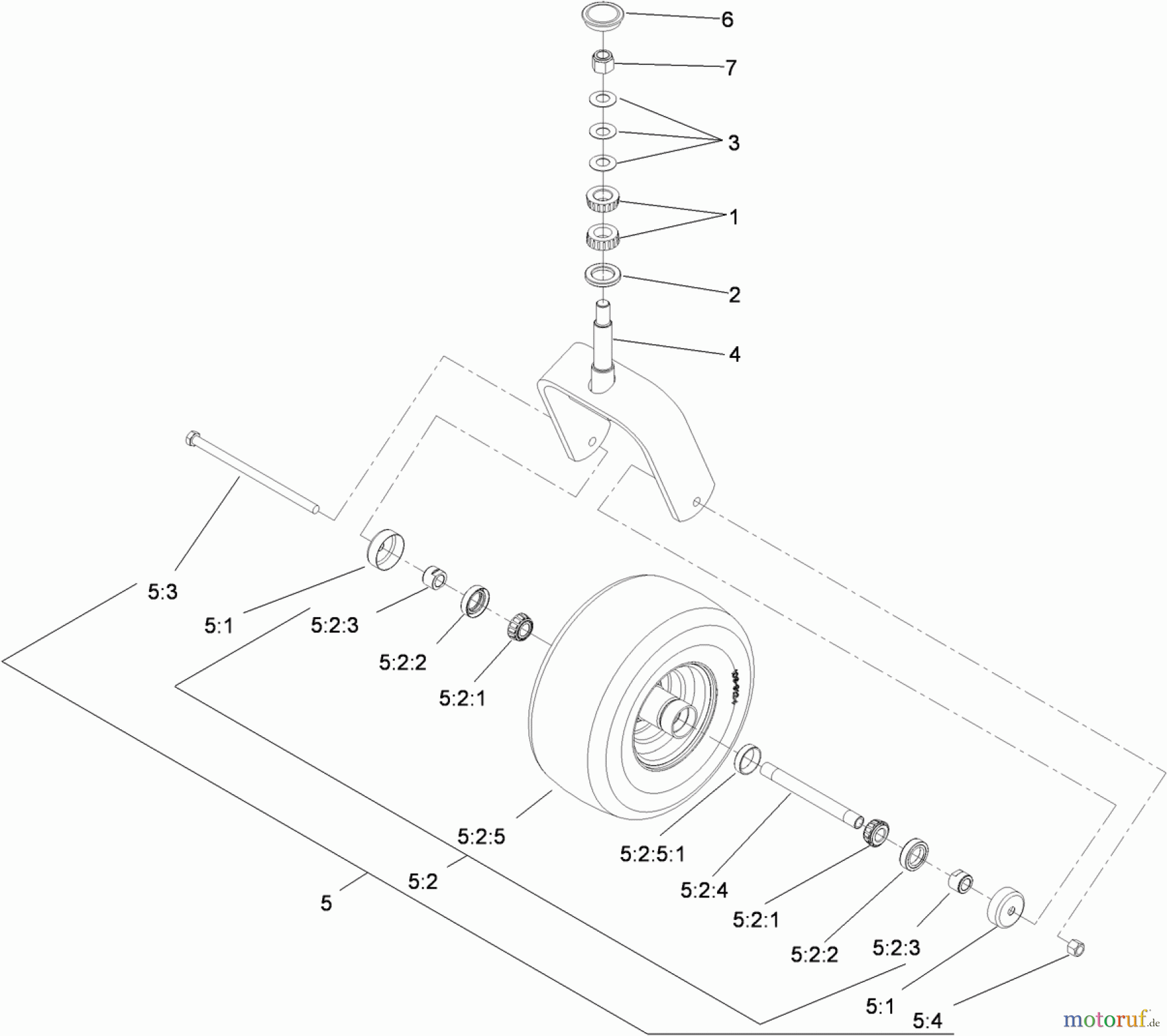  Zerto-Turn Mäher 74925TE - Toro Z Master G3 Riding Mower, 152cm TURBO FORCE Side Discharge Deck (SN: 310000001 - 310999999) (2010) CASTER WHEEL AND FORK ASSEMBLY