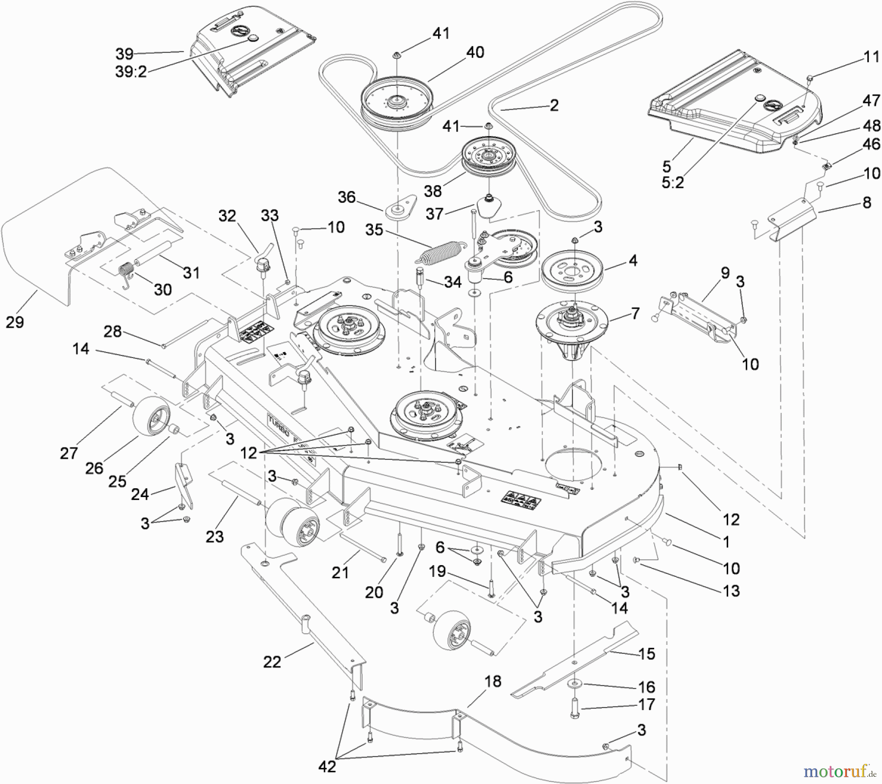  Zerto-Turn Mäher 74925TE - Toro Z Master G3 Riding Mower, 152cm TURBO FORCE Side Discharge Deck (SN: 310000001 - 310999999) (2010) DECK ASSEMBLY