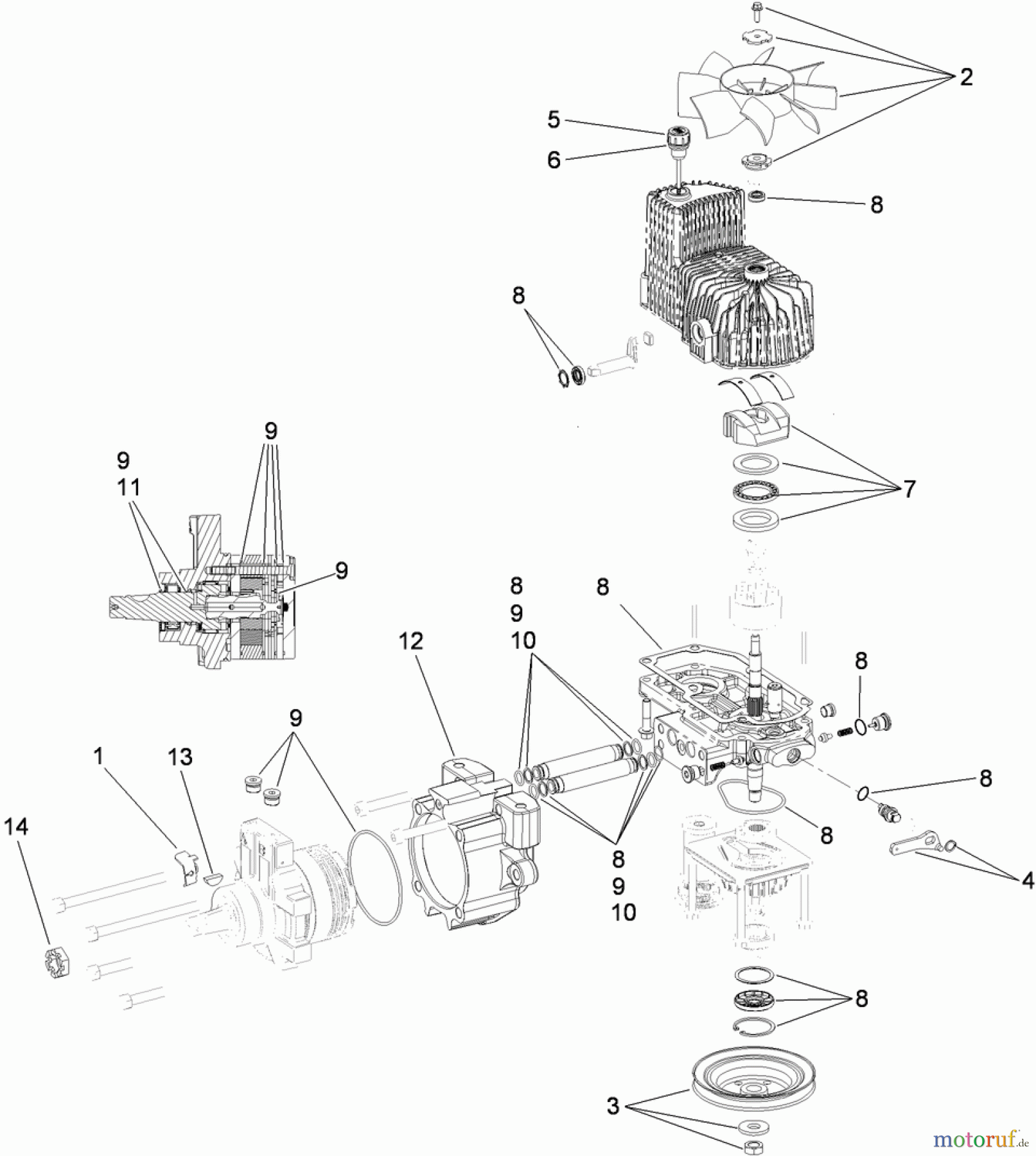  Zerto-Turn Mäher 74925TE - Toro Z Master G3 Riding Mower, 152cm TURBO FORCE Side Discharge Deck (SN: 311000001 - 311999999) (2011) RH HYDRO ASSEMBLY NO. 116-1327