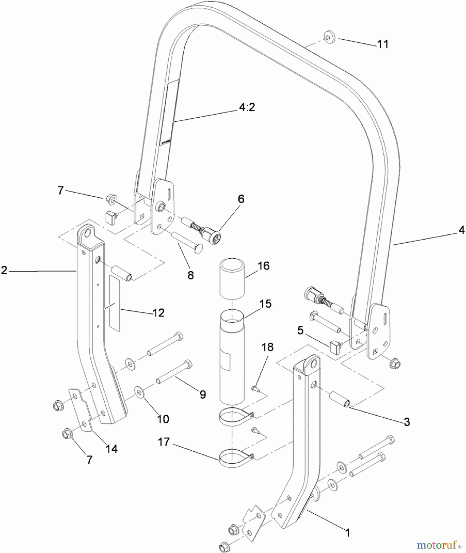  Zerto-Turn Mäher 74925TE - Toro Z Master G3 Riding Mower, 152cm TURBO FORCE Side Discharge Deck (SN: 311000001 - 311999999) (2011) ROLL-OVER PROTECTION SYSTEM ASSEMBLY NO. 116-0232